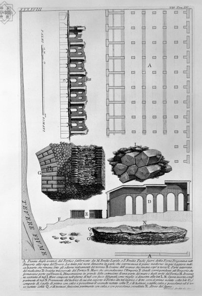 Demonstration of the Remains of the Portico Built by M. Aemilius Lepidus and P. Aemilius Paullus Outside the Porta Trigemina in the Emporium on the Bank of the Tiber by Giovanni Battista Piranesi